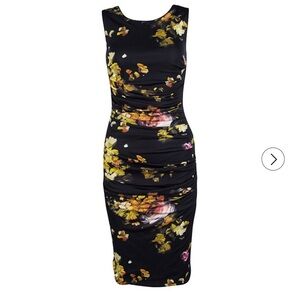 Dolce and Gabbana Black Floral Printed Sleeveless Gathered Dress